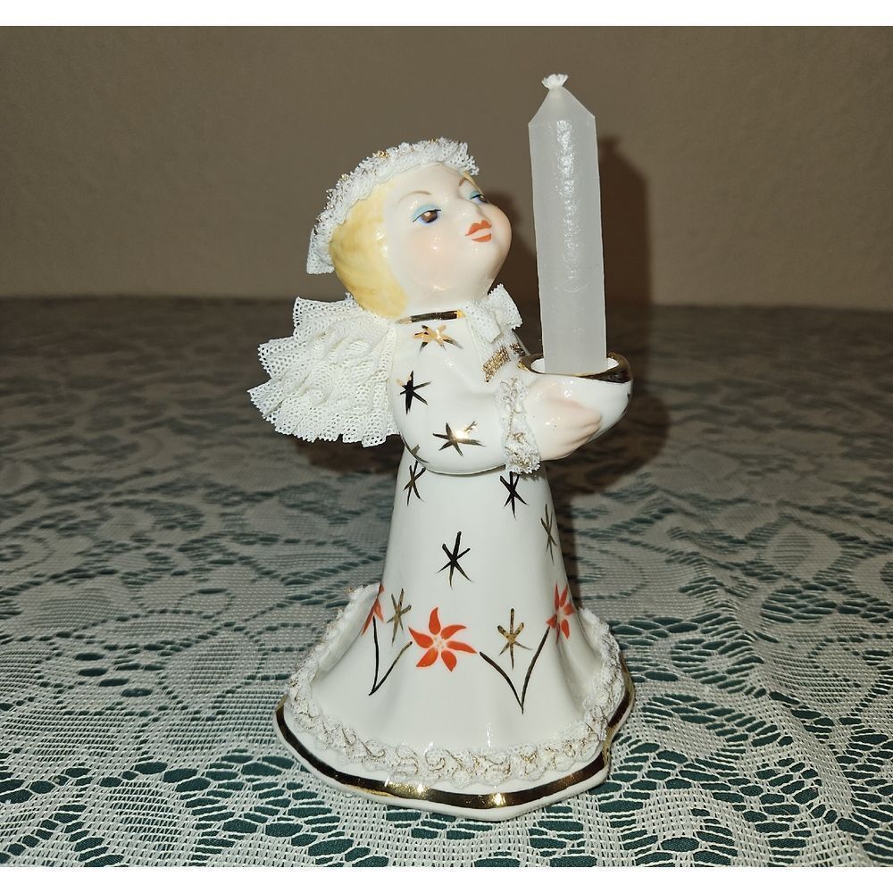 Irish Dresden Lace Porcelain "Angel Candle Holder" Figurine